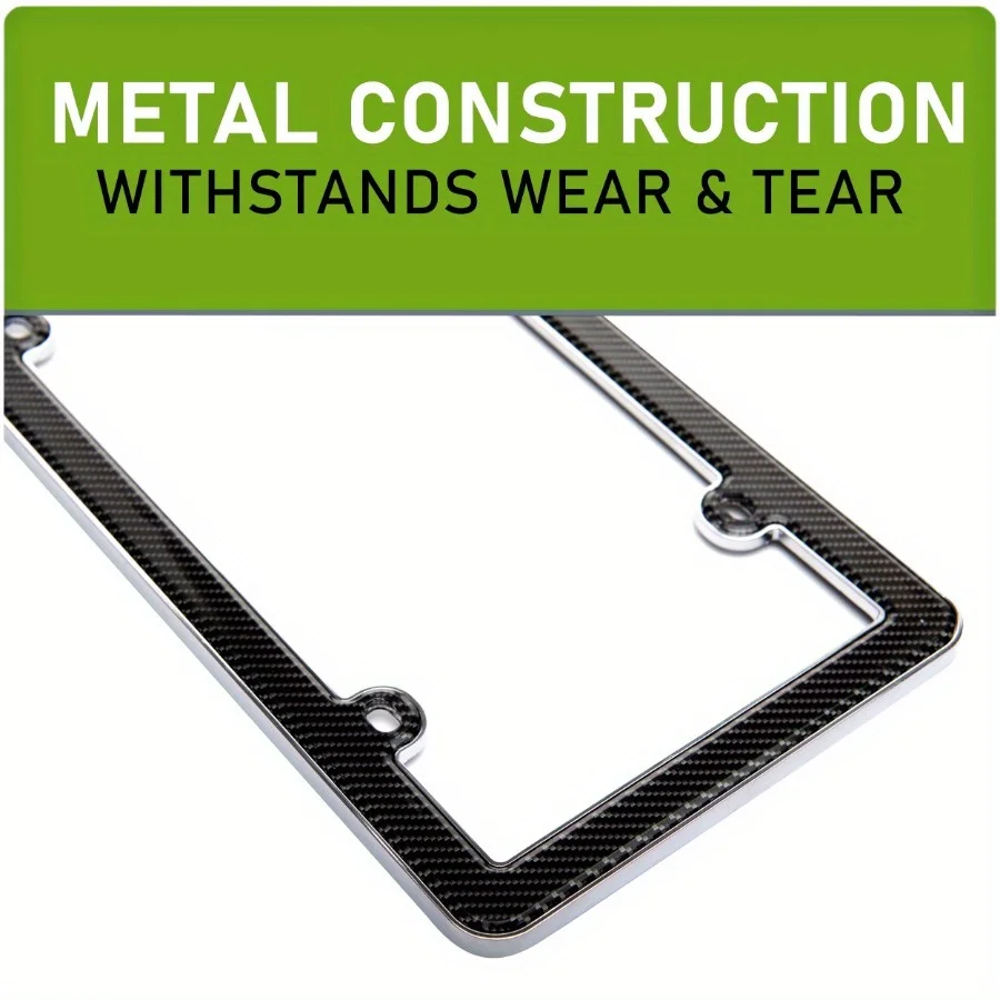 إطار لوحة ترخيص من ألياف الكربون باللون الأسود، قاعدة من سبائك الزنك الكروم