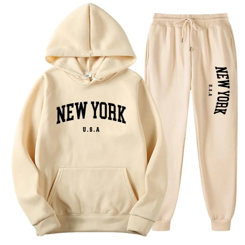 

New York American Sweatshirt Set for Men and Women Fashion Letter Print Graphic Sweatshirt Loose Casual Hoodie Set