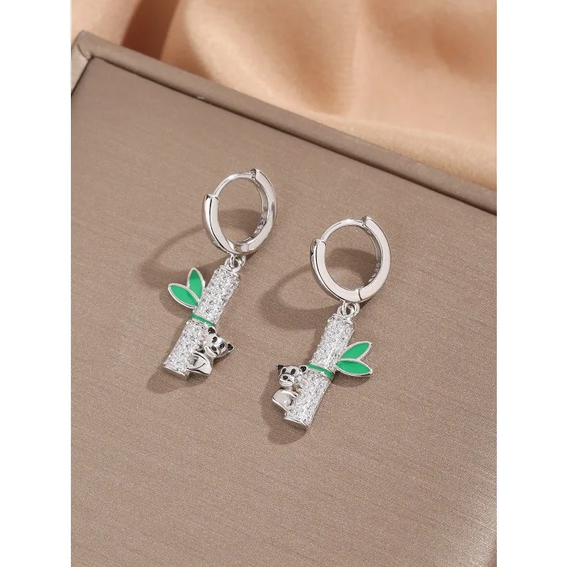 

Yazhu Sterling Silver Stud Earrings Temperament Antique S925 Silver Gold-plated Zircon Bamboo Women's Gift