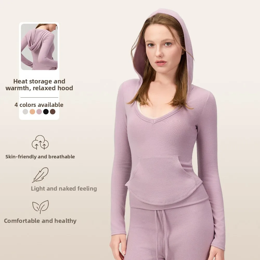 V-neck Pocket for Wearing Fitness Clothes, Running Long Sleeves for Slimming, Quick Drying Sports T-shirt, Women's Hoodie