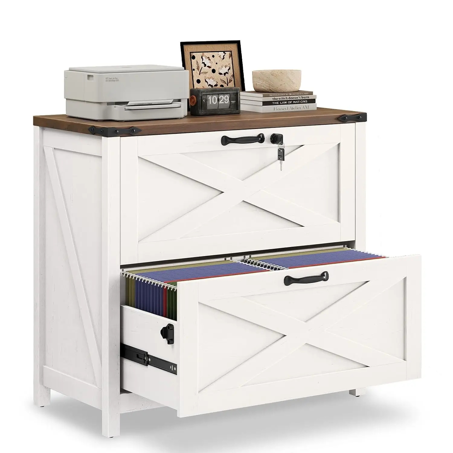 Farmhouse Lateral File Cabinet 2 Drawers with Lock Letter A4 Legal Size Wood Storage Printer Stand Home Office, Customized
