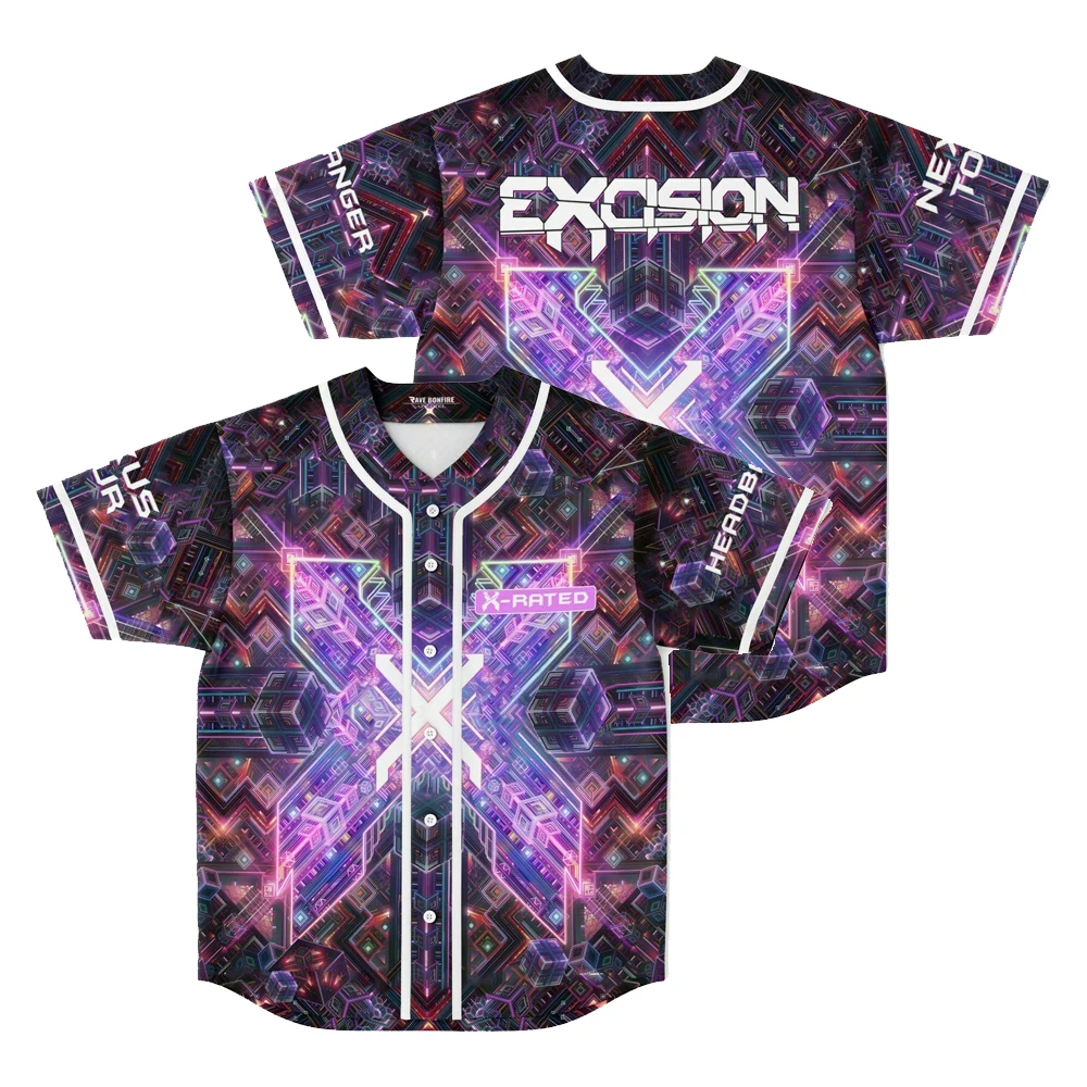 

Excision Music Festival Merch Baseball Jersey Tops V-Neck Short Sleeve Streetwear Women Men Fashion Shirts