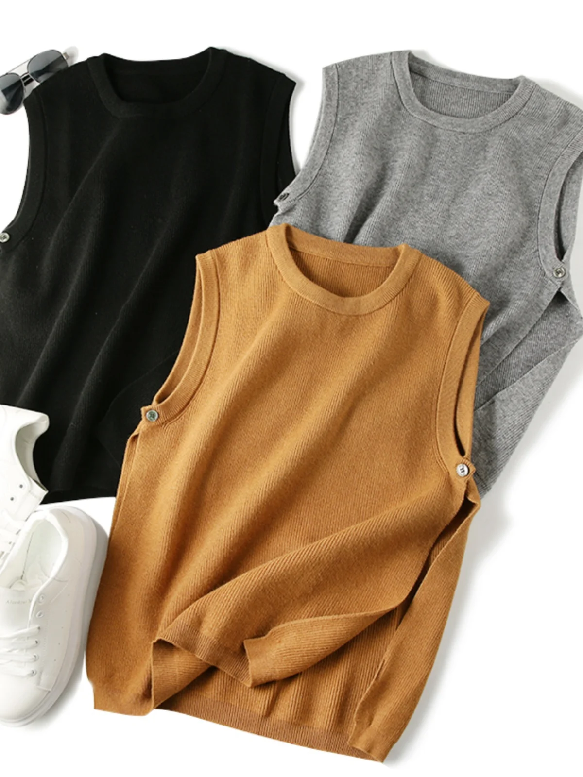 

Модный городской мужской вязаный жилет-свитер, повседневный осенне-зимний, однотонный, с круглым вырезом, молодежный, стильный топ