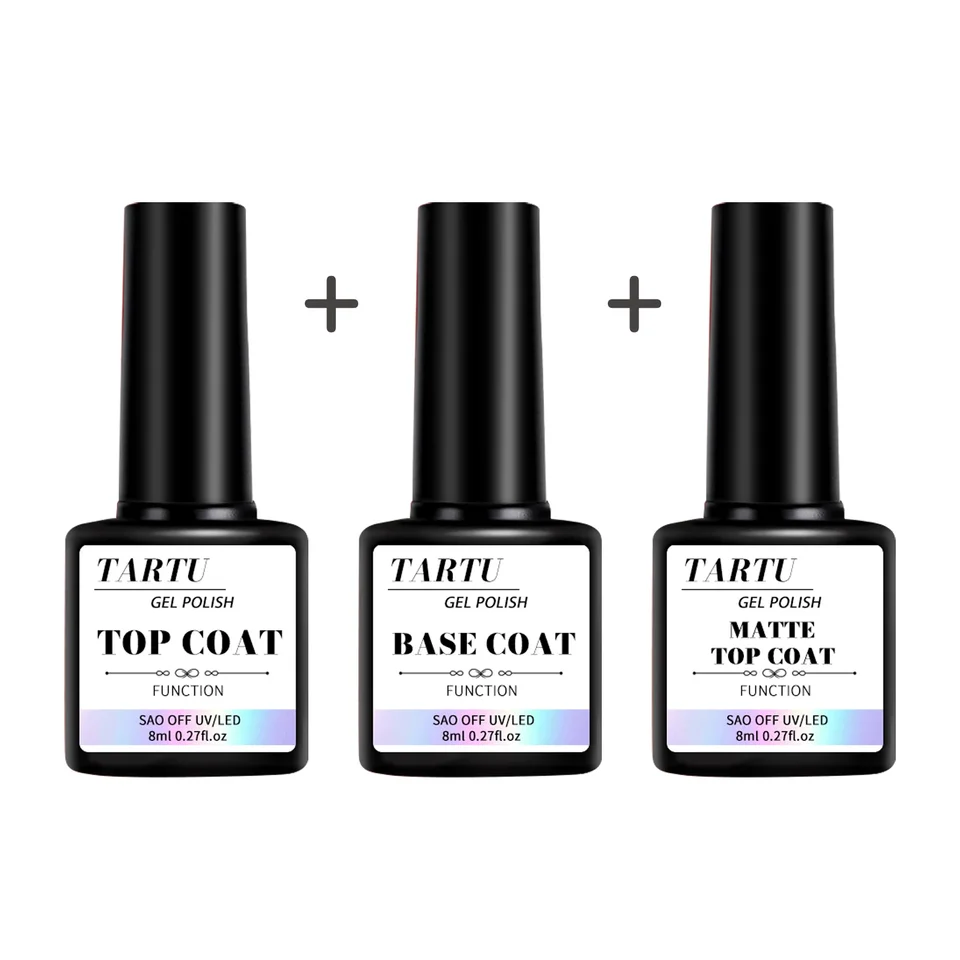1/2/3 Piezas de 8ml Set de Gel Funcional con Base y Top Coat Diamante, Top Mate, Remojable para Diseño