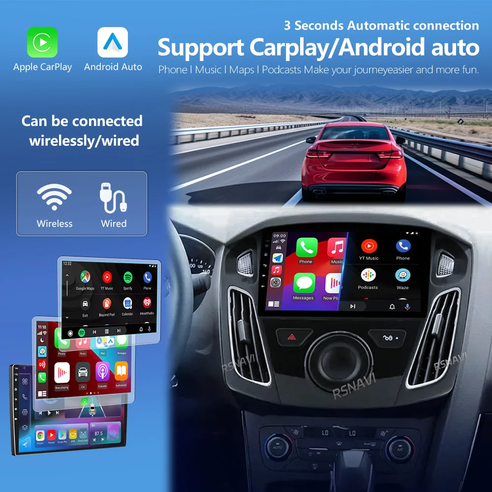 Android 16 Carplay Auto 2K Screen Car Radio Multimedia Player For Ford Focus 3 Mk 3 2011-2019 2Din Autoradio Stereo Head Unit