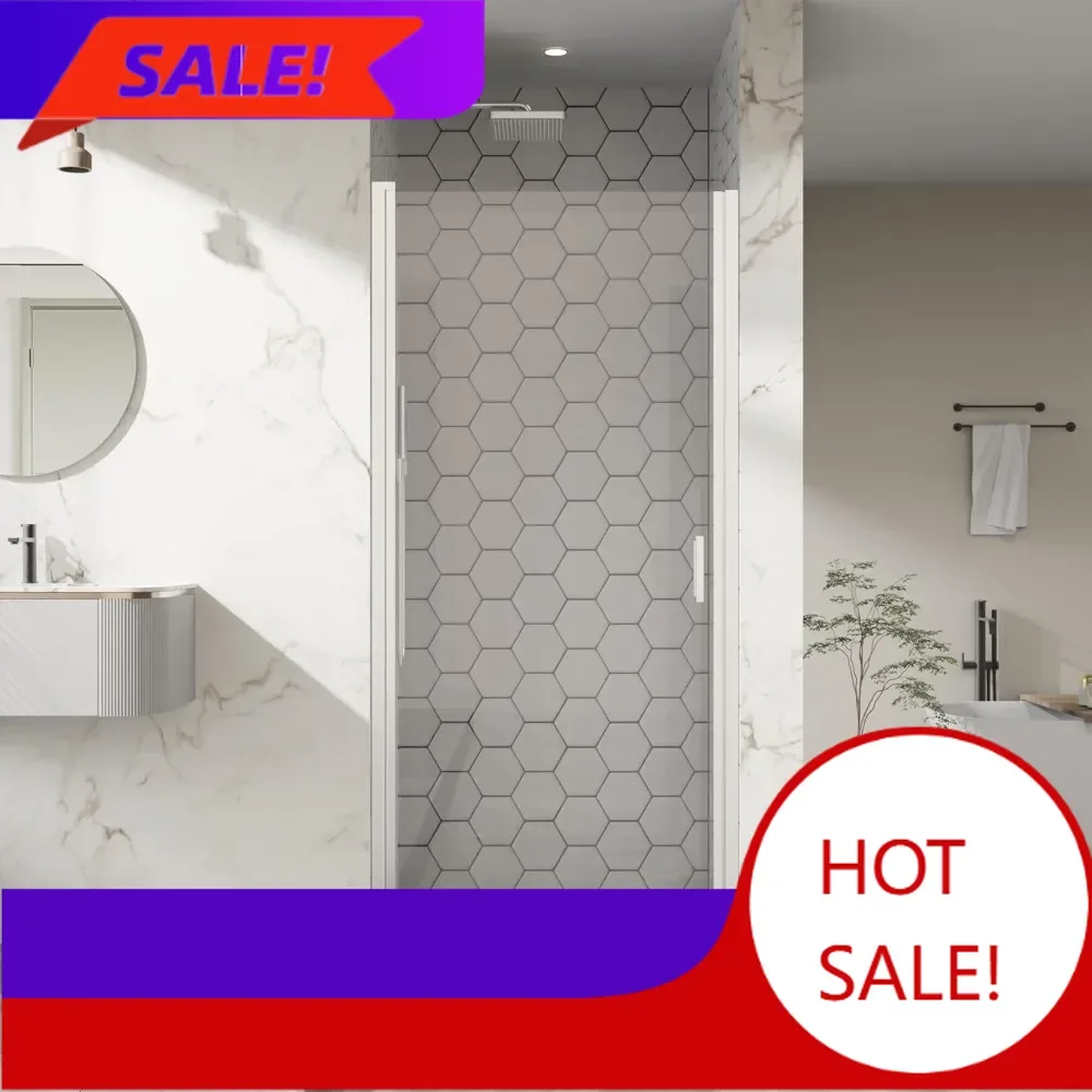 

Бестселлер: душевая дверь с поворотным механизмом 34 x 72 дюйма, из закаленного стекла толщиной 1/4 дюйма, с хромированной отделкой, полубезрамная конструкция.