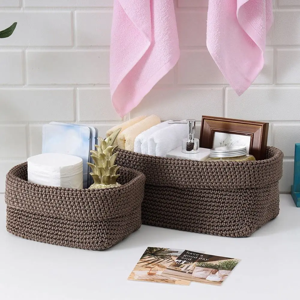 Weaving Storage Basket Rectangle Nordic Ice Silk Thread Desktop Organizer Basket Two Size Large Capacity Sundries Bin