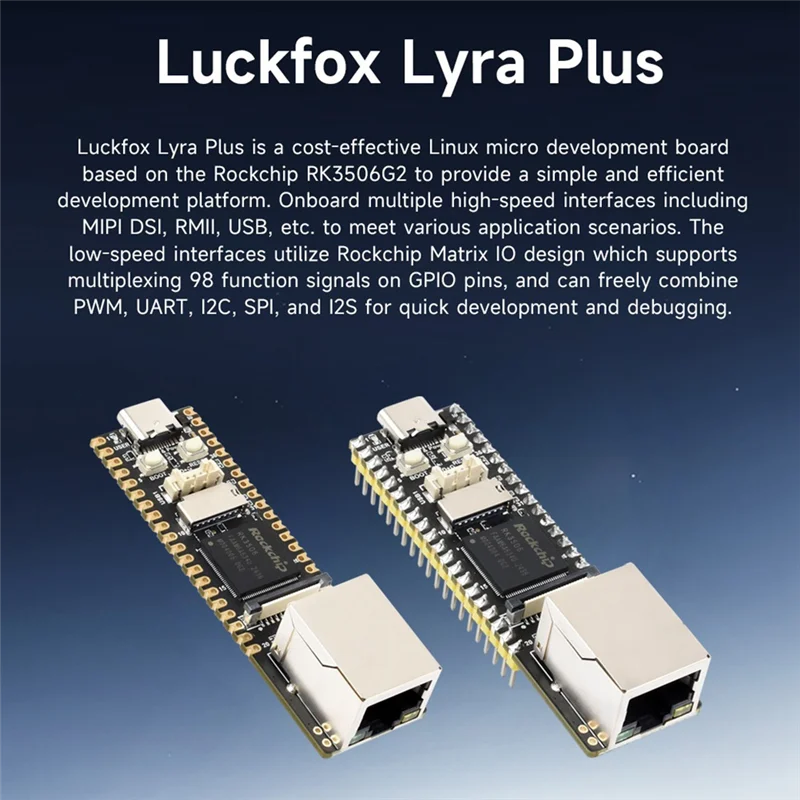 Luckfox Lyra Plus RK3506G2 Миниатюрная плата разработки Linux 3-ядерный процессор Cortex-A7 RJ45 Ethernet