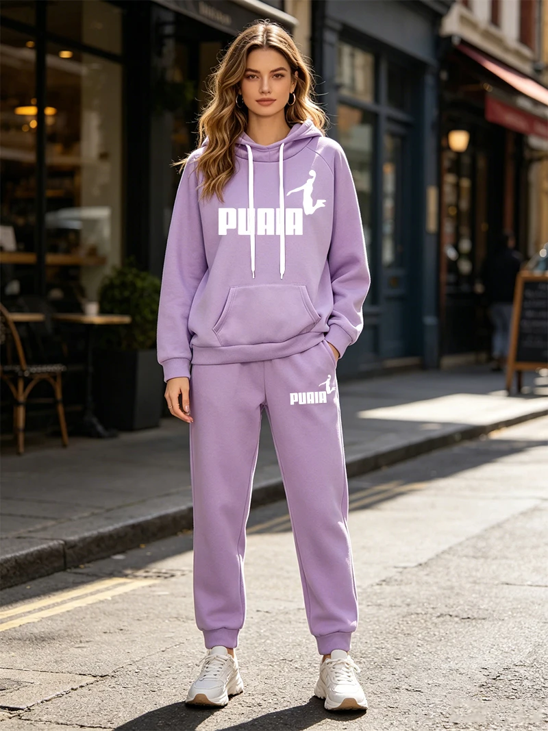 Herbst Winter Damen Trainingsanzug 2-teiliges Set Lässiger Kapuzenpullover Outfits Outdoor Sportbekleidung Warme Streetwear Damenhosen-Anzug – Detail 9