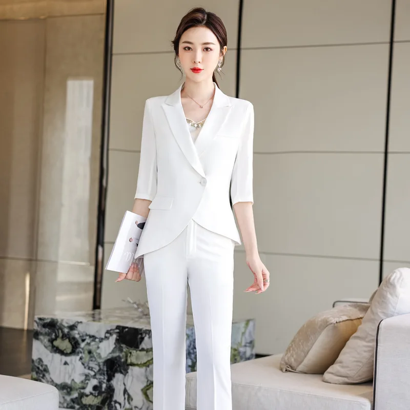 Spring Summer Formal Women Business Work Wear Suits with Pants and Jackets Coat Professional Career Blazers Outfits Plus Size