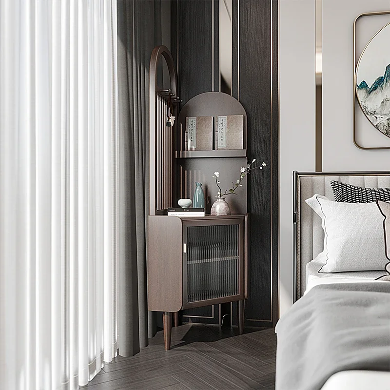 

New Chinese triangular cabinet Solid wood corner cabinet Living room sofa storage, corner cabinet