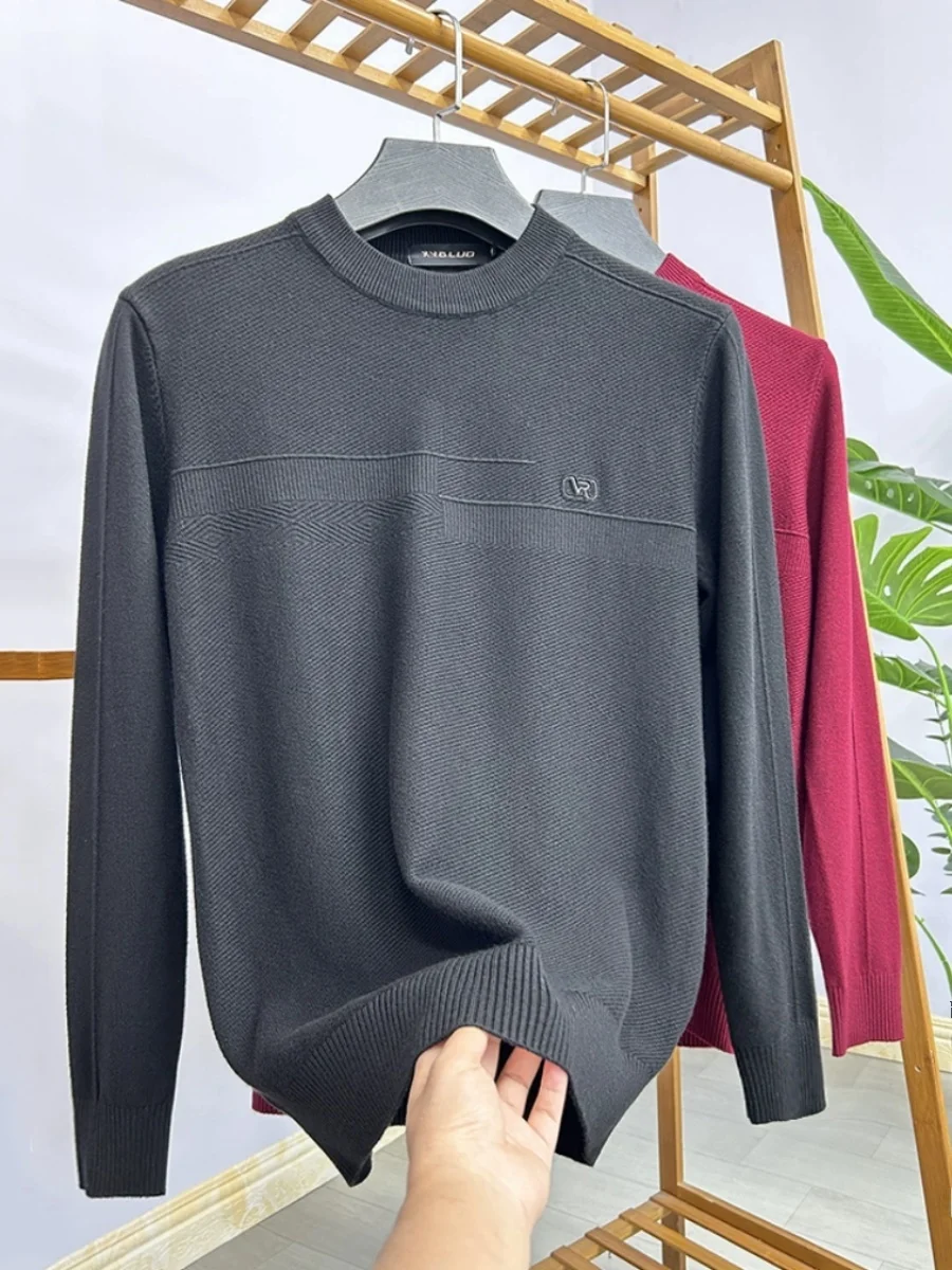 

Men's Autumn Winter round Ne Knitted Wool Sweater Pure Color Inner Wear Skin-friendly Overhead Base irt Casual Long Sve