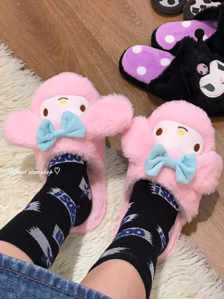 Lolita Warm Slipper Kuromi My Melody Home Cotton Shoes Cute Cinnamoroll Indoor Slipper Plush Slippers For Girl Autumn Winter