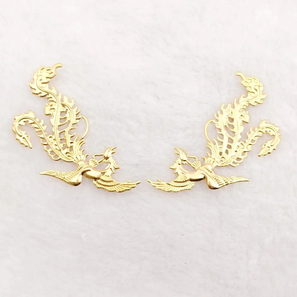 10/30 PCS 76x39mm Gold Color Metal Filigree Flower Slice Phoenix Charms Base Setting DIY Jewelry Making Components Findings