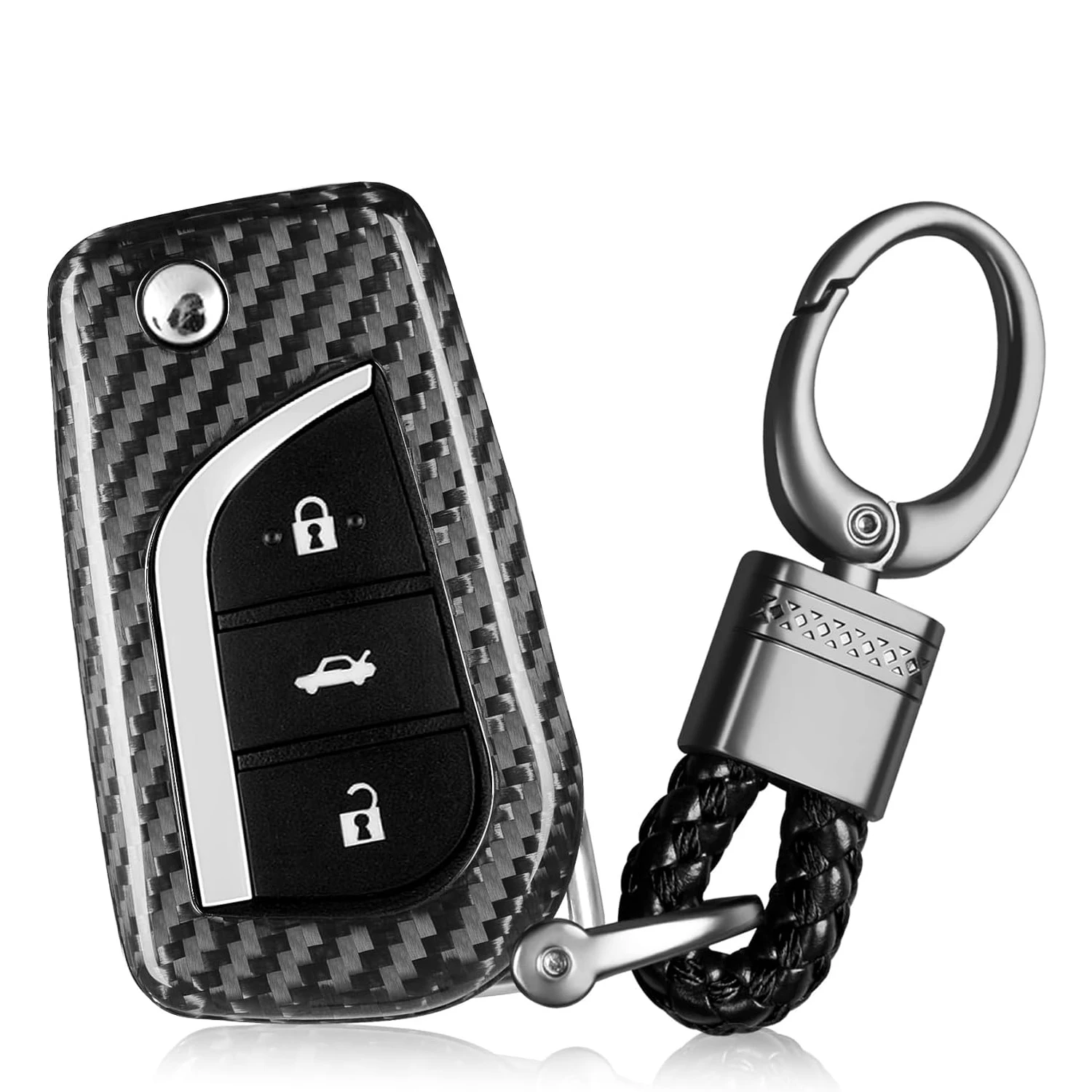 

Real Carbon Fiber Key Fob Cover For Toyota Fortuner Tundra Camry RAV4 Highlander Corolla Key Shell Key Chain Smart Accessories