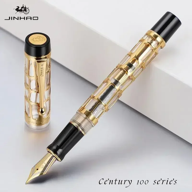JINHAO القرن 100 سلسلة أقلام حبر معدنية مجوفة من الأكريليك ضوء الكتابة القرطاسية هدية الدورية الحبر شفط E EF M بنك الاستثمار القومي