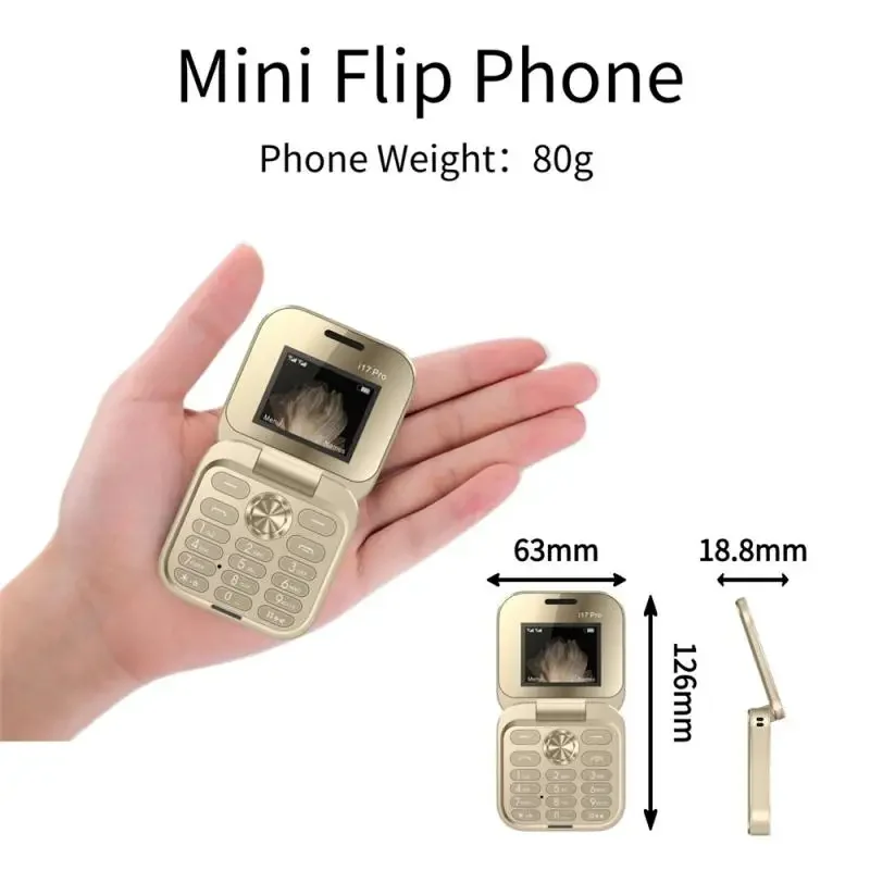 i17pro Mini Dual SIM Card Fold Mobile Phone 2G Network Video Player Flashlight FM Radio Magic Voice Small Box Flip Cellphones