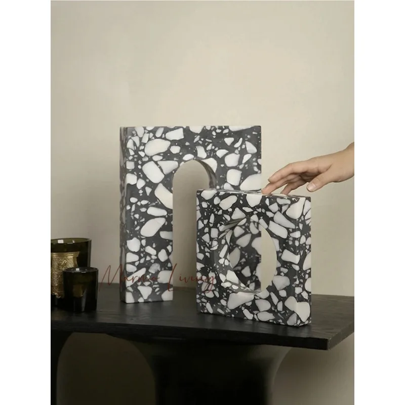

Real Marble Sculptures and Figurines for Home Decoration Archway Shape Terrazzo Statue for Bookshelf Cabinet Coffee Table