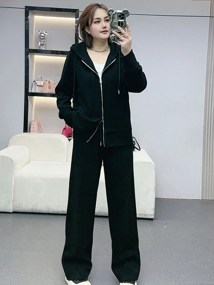 Spring 2026 plus Size Women's Casual Sportswear Set Slimming Top And Straight Leg Pants Two Piece Set Comfortable Faion