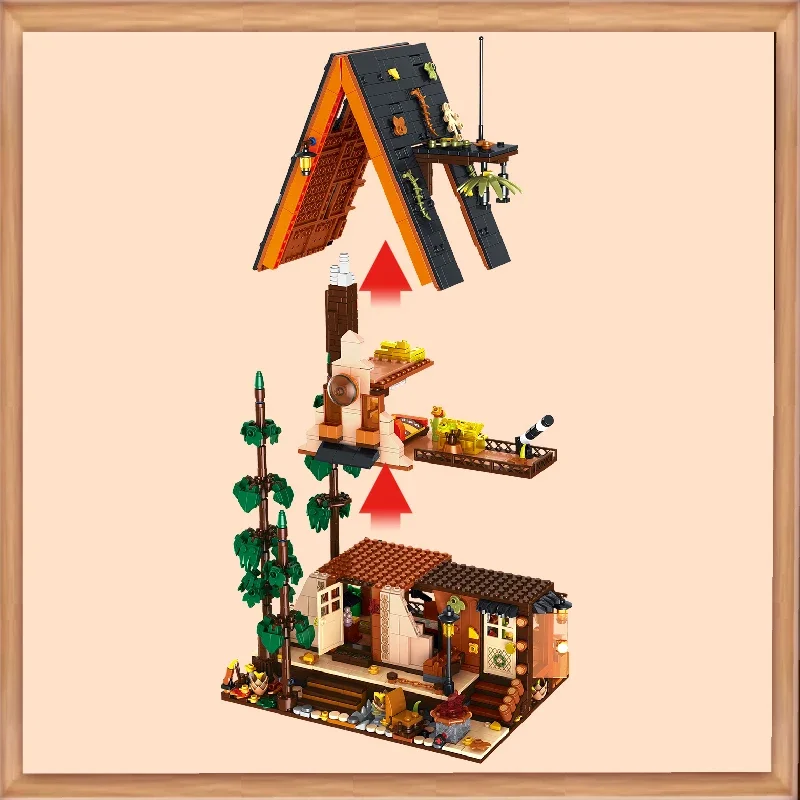 2070 個の森の三角形シャレービルディングブロック木造住宅 A フレームキャビングモジュラー建設レンガのおもちゃ大人の子供のためのギフト