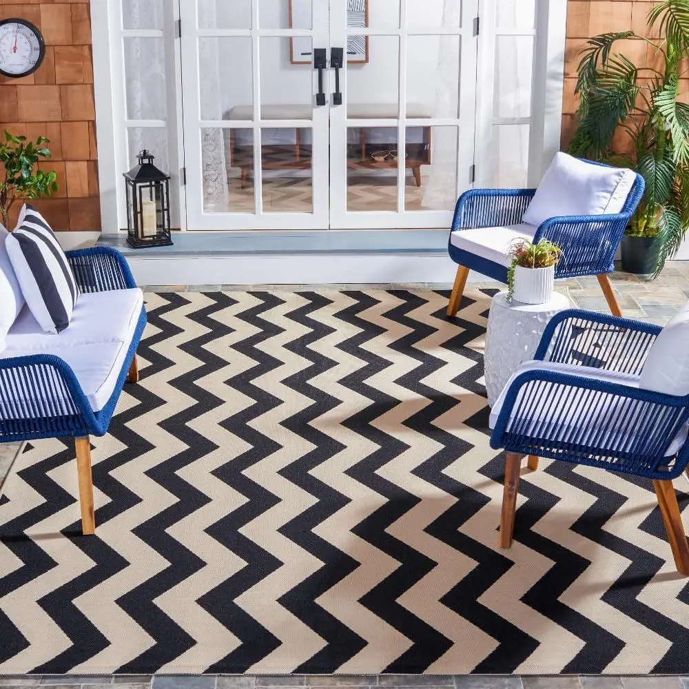 

Durable Washable Outdoor Rug - 9' x 12', Black & Beige, Non-Shedding, Easy Clean, Perfect for Patio and Backyard