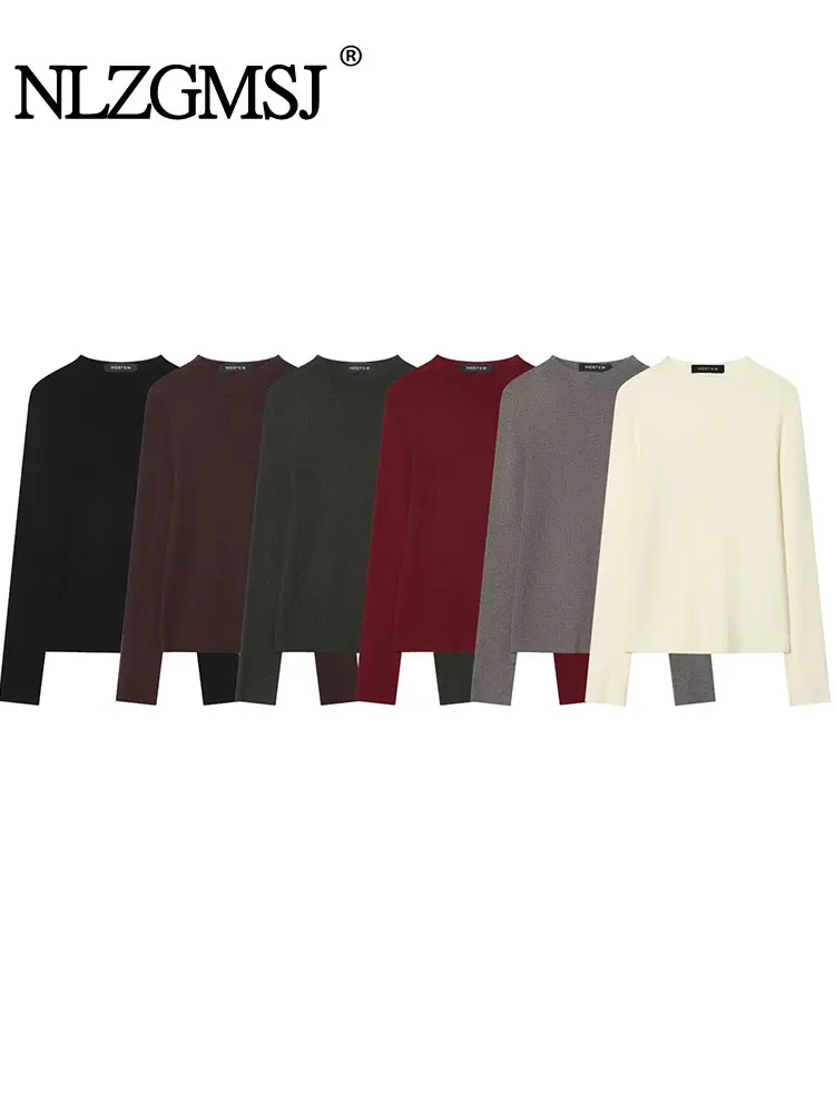 

NLZGNSJ повседневный вязаный женский свитер 2026, весенний пуловер с длинным рукавом и полувысоким воротником, женские теплые пуловеры Y2K