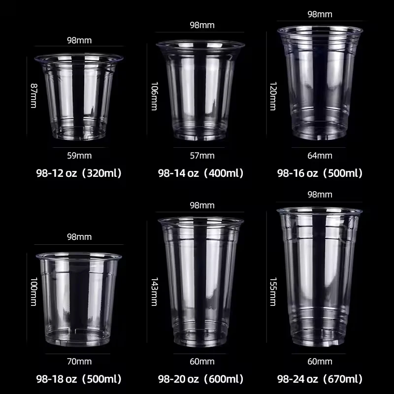 Custom.Customized كوب بلاستك PET القابل للتصرف 98 عيار فنجان القهوة المثلج المشروبات كوب شاي فقاعات مع الأغطية