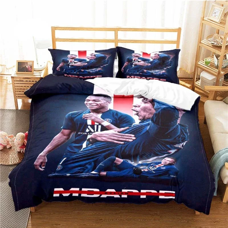 

3PCS Football Star Bedding Set Printed Duvet Cover Comfortable Breathable Luxury Cotton Quilt Pillowcase Single King Queen