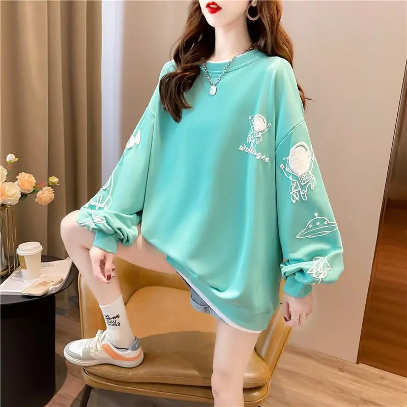 Fashion O-Neck Printed Spliced Fake Two Pieces Sweatshirts Female Clothing 2024 Spring New Loose Korean Tops Casual Sweatshirts