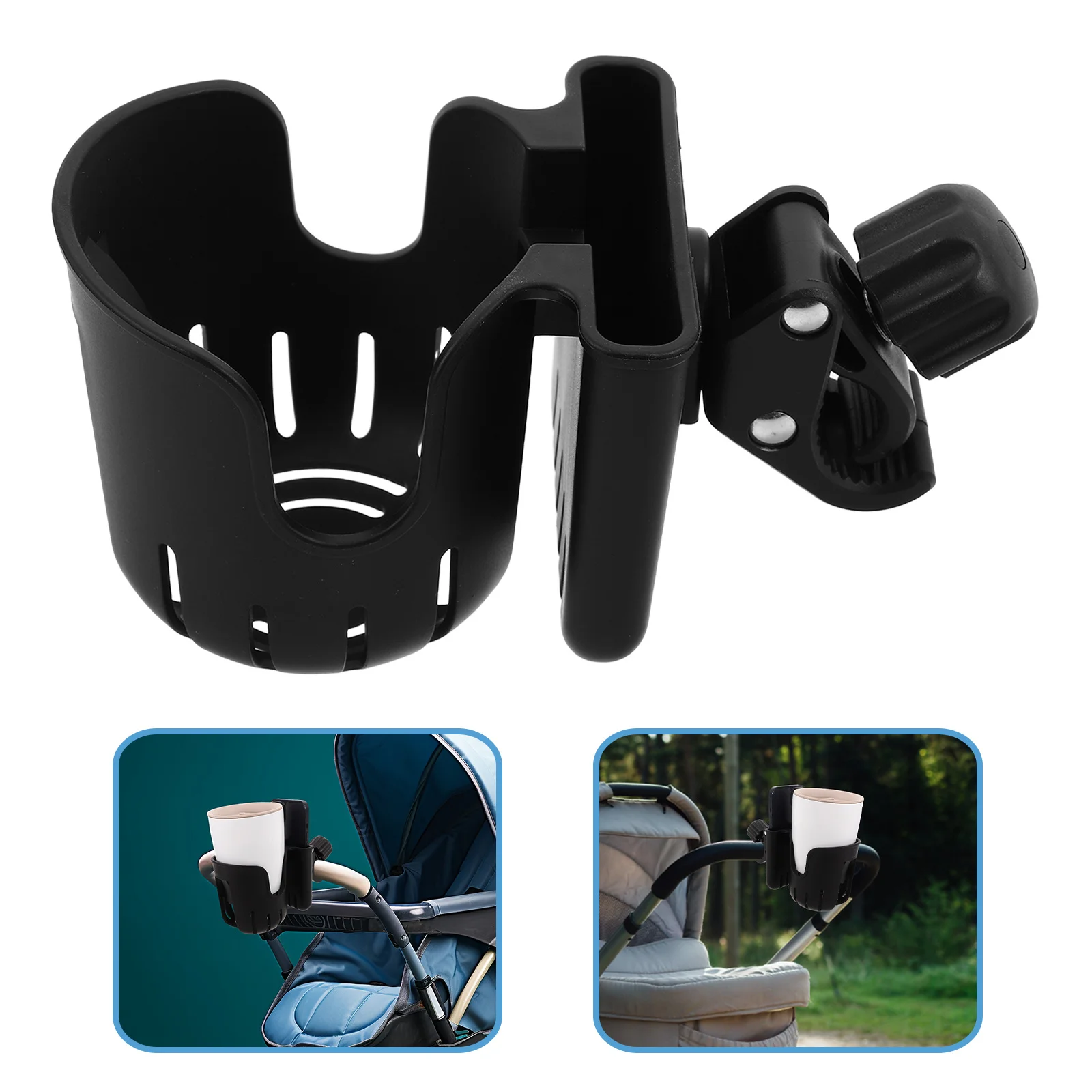

Universal 2-in-1 Cup Holder with Phone Mount for Pram Stroller Walker Bicycle for All Cup Sizes Black Travel