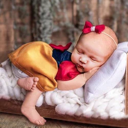 Ylsteed Baby Girl Photography Pops Newborn Princess Outfits With Bow Headband Color Contrast Dress for Photo Shoot Picture Prop