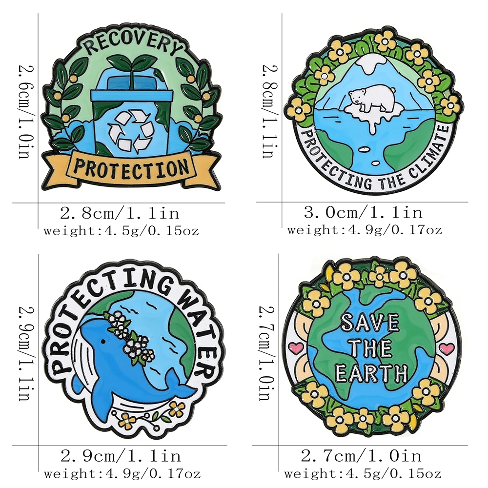 4Style Eco-Friendly Enamel Lapel Pin Set, Save The Earth Protect Water Climate Recovery Brooches, Environmental Awareness Badges