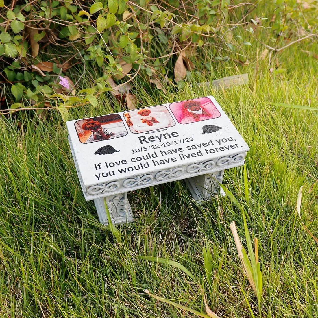 Personalized Memorial Bench for Pet Human, Custom Pet Memorial Stone with Colorful Photo, Pet Grave Marker Dog Cat Headstone (C)