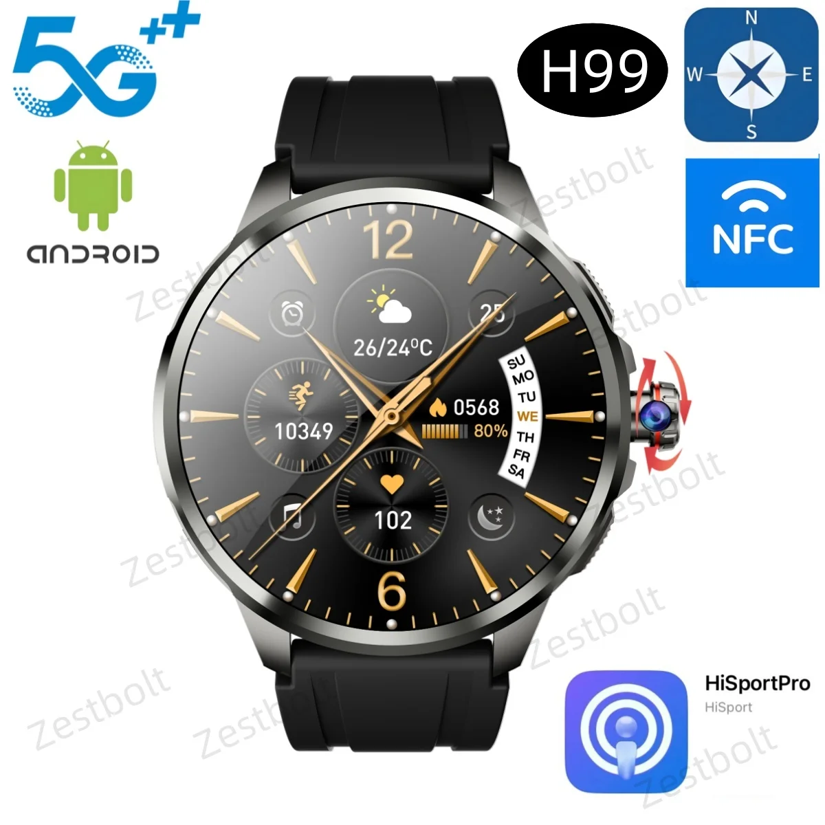 

Original H99 Smart Watch Android Watches 1.95inch Amoled Screen Men's Smartwatch With 190° Rotary Camera GPS WIFI Sim Card Slot