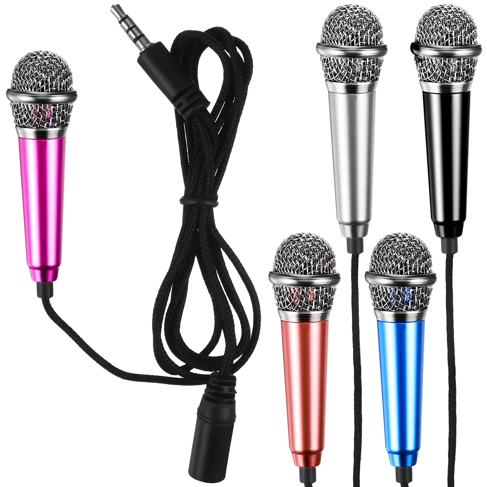 

5 Pcs Mini Microphone Earphones Small Singing Phone Recording Metal Portable Microphones For Phone With Durable Material
