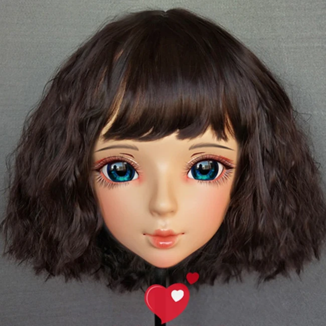(Shi-07) mujer dulce chica resina media cabeza Kigurumi BJD ojos Crossdress Cosplay Anime japonés papel máscara de Lolita con ojos y peluca