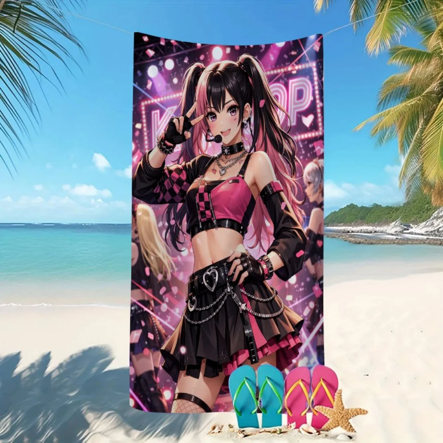 1 Stück K-POP Anime-Style Group Dynamic Stage Print Strandtuch, Mikrofaser-Absorbierendes Strandtuch, bequem und praktisch