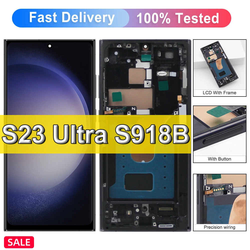 

6,78-дюймовый oled S23 Ultra экран, для Samsung Galaxy S23 Ultra 5G ЖК-дисплей S918 S918B S918U Замена сенсорного экрана с рамкой