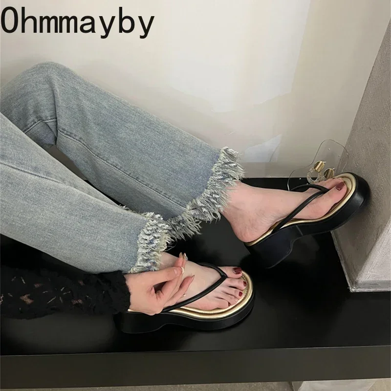 Summer Platform Women Slippes Fashion Elegant Clip Toe Wedges Slides Shoes Ladies Casual Beach Vacation Flip Flops Sandalias