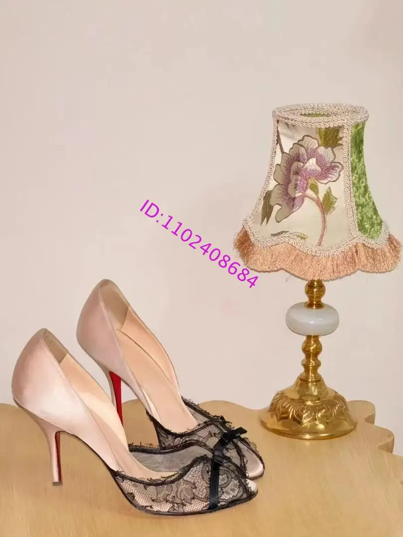 Black Sexy Lace High Heel Peep Toe Shoes Elegant Women High Heel Satin Bow Black Lace Sandals
