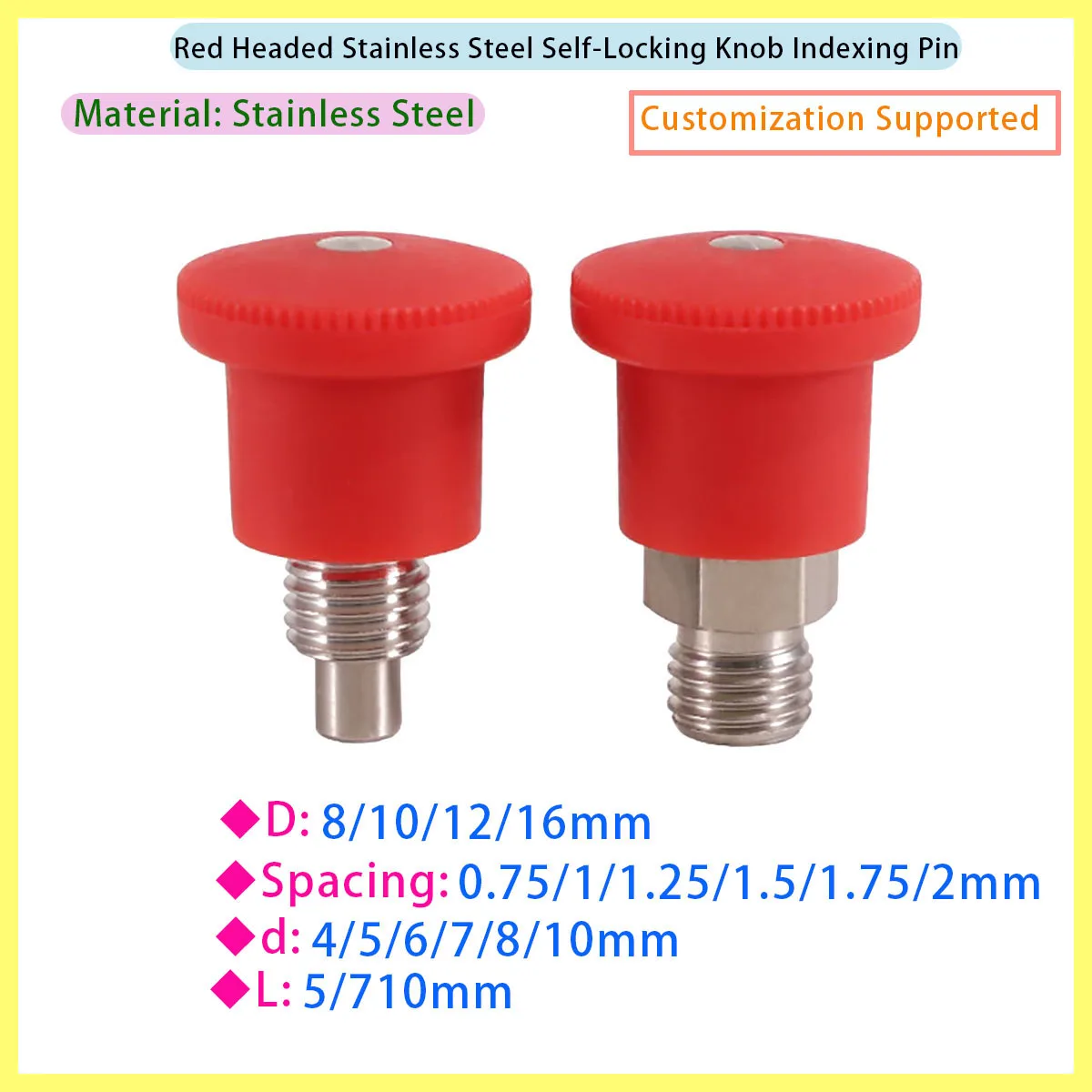 Red Spring Screw and Locking Pin with Fine/coarse Thread M8~16, High-quality Positioning/return Type VCN218 Indexing Plunger