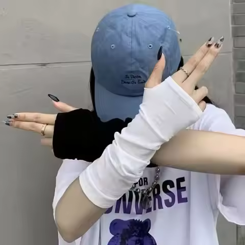 Outdoor Thin Anime Gloves Cosplay Y2K Darkly Ninja Mitten Oversleeve Women Fashion Sun Block Cuff Lolita Fingerless Arm Warmers