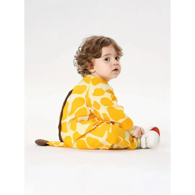 Child Cute Giraffe Cosplay Costume Cartoon Animal Print Jumpsuit for Baby and Toddler Girls Boys Halloween Carnival Party Gifts