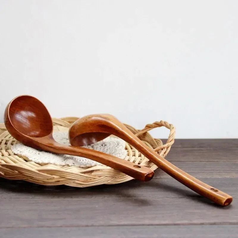 

Kemu Big Nanmu Wooden Spoons - Long Handle Communal Congee Soup Utensils for Home Cooking