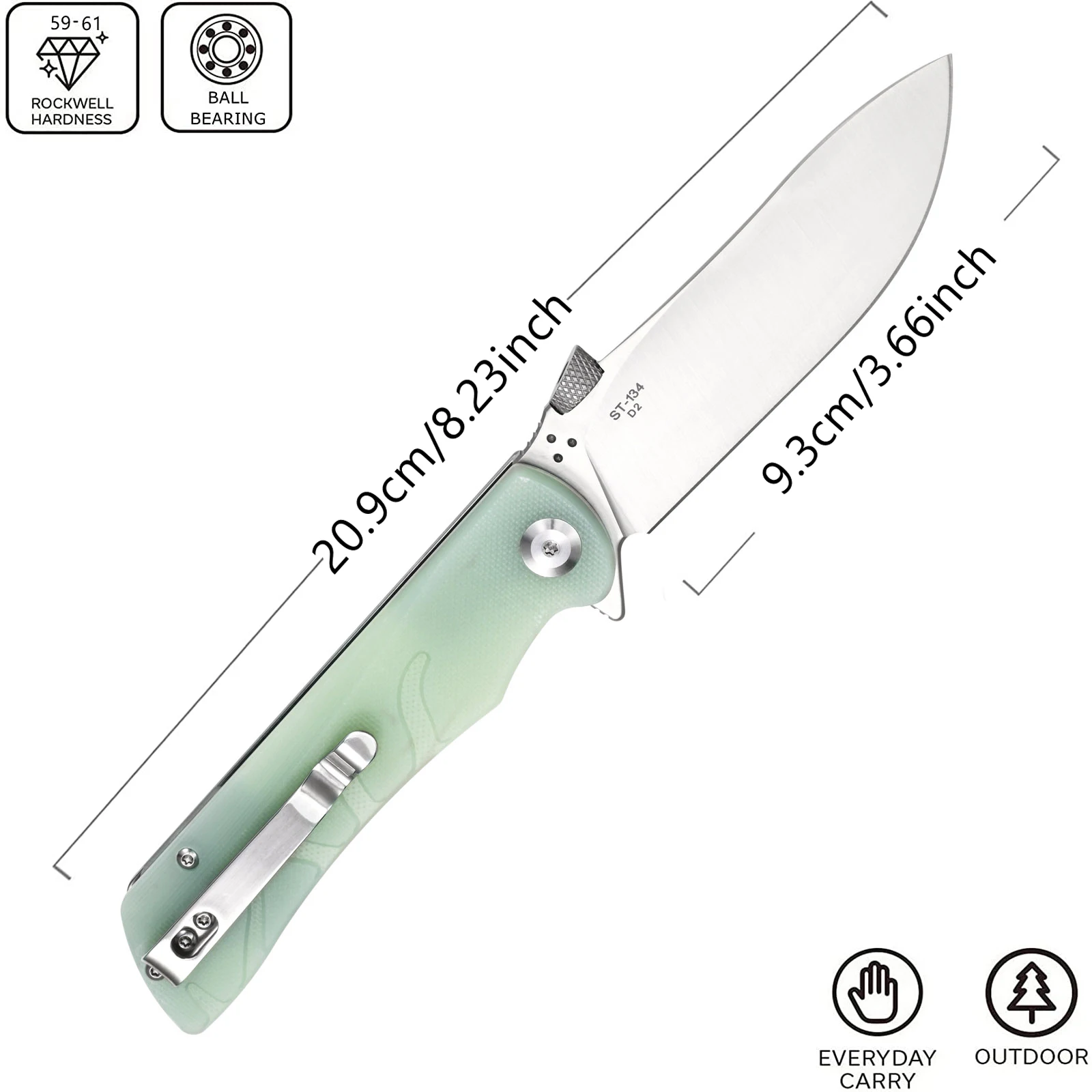 Sitivien ST134 Folding Pocket Knife,D2 Blade,G10 Handle with Unique Thumb Stud Opener for Working Home Tool Outdoor EDC Camping