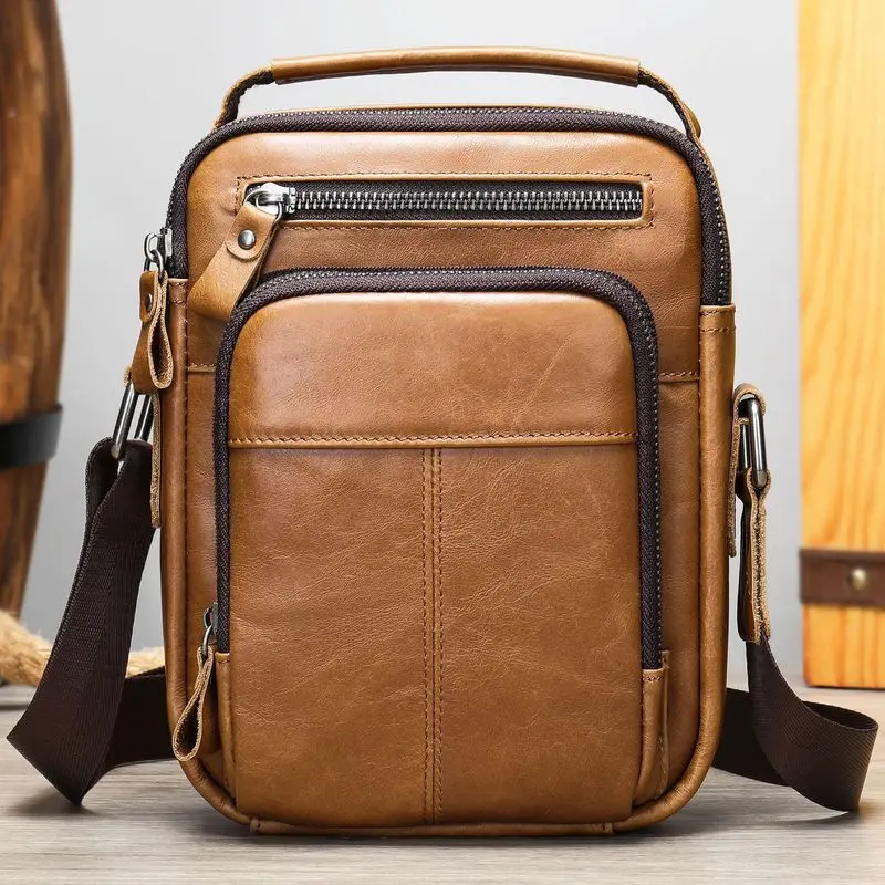Retro genuine leather multi-functional top-grain cowhide shoulder bag, new style casual business handbag with sling strap