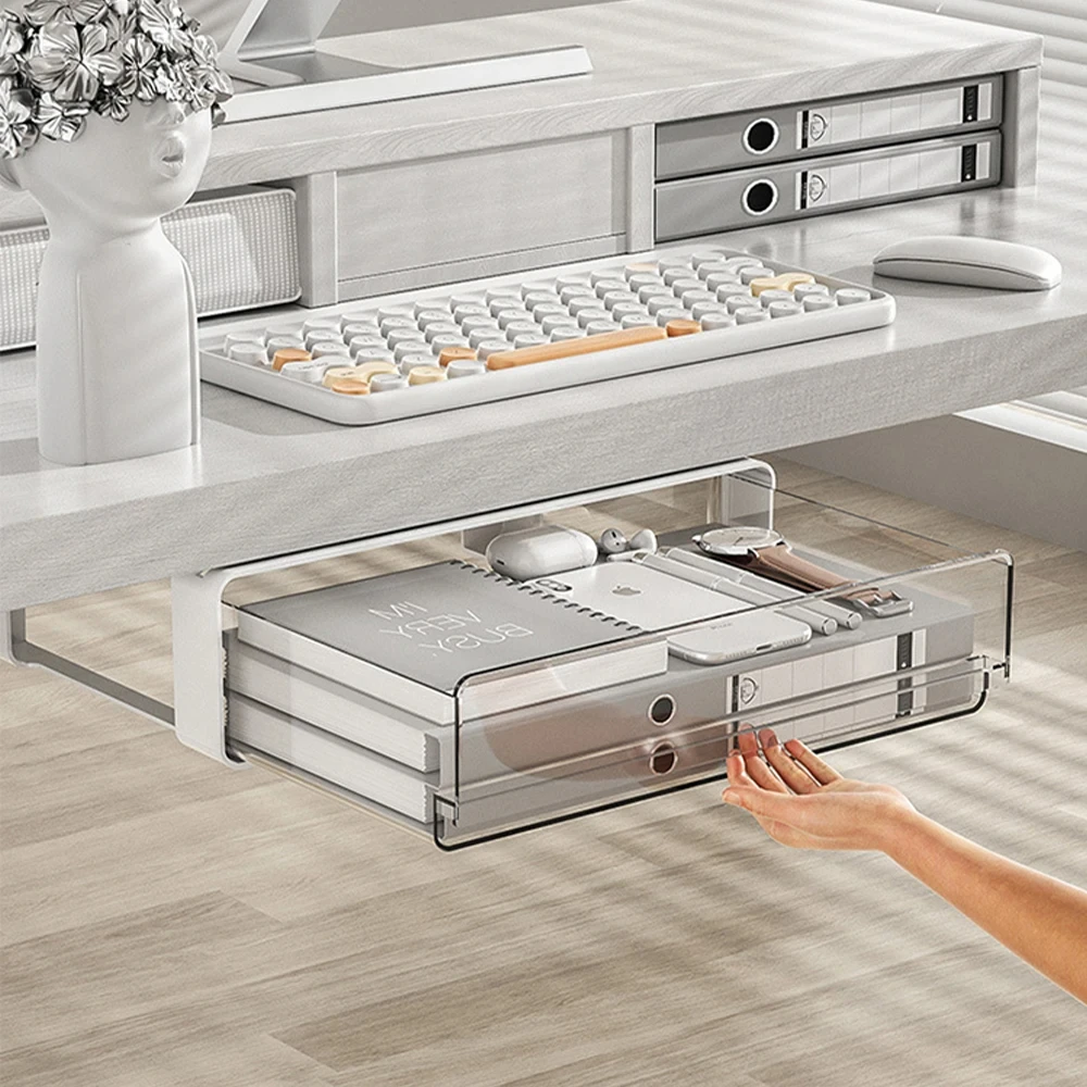 Drawer Storage Box Under Table Hidden Self-Adhesive Drawer Type Storage Cabinet Office Desk Cosmetics Stationery Storage Rack