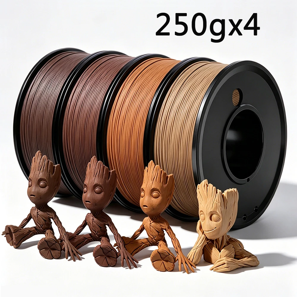 

250gx4 3D Printer Filament PLA Teak wood, White oak, sandal wood, Cherry wood 1.75mm Wood Grain Texture For Most FDM 3D Printers
