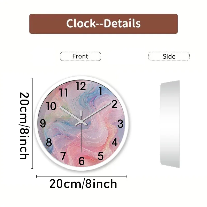 Pastel Waves Cartoon Round Silent Hanging Wall Clock, Suitable For Living Room, School, Study Room, Bedroom, Children's Gifts.