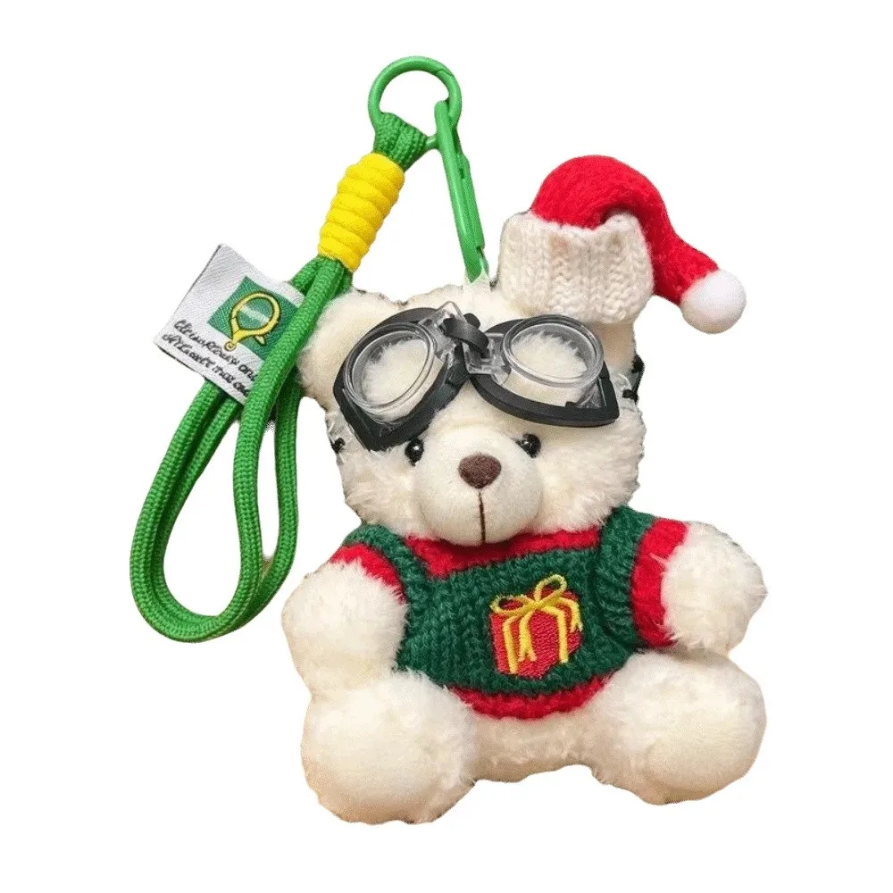 Stuffed Animal Knit Sweater Bear Knitted Outfit Miniature Size Goggles Pendant Vibrant Colors Soft Fleece Christmas Keychain